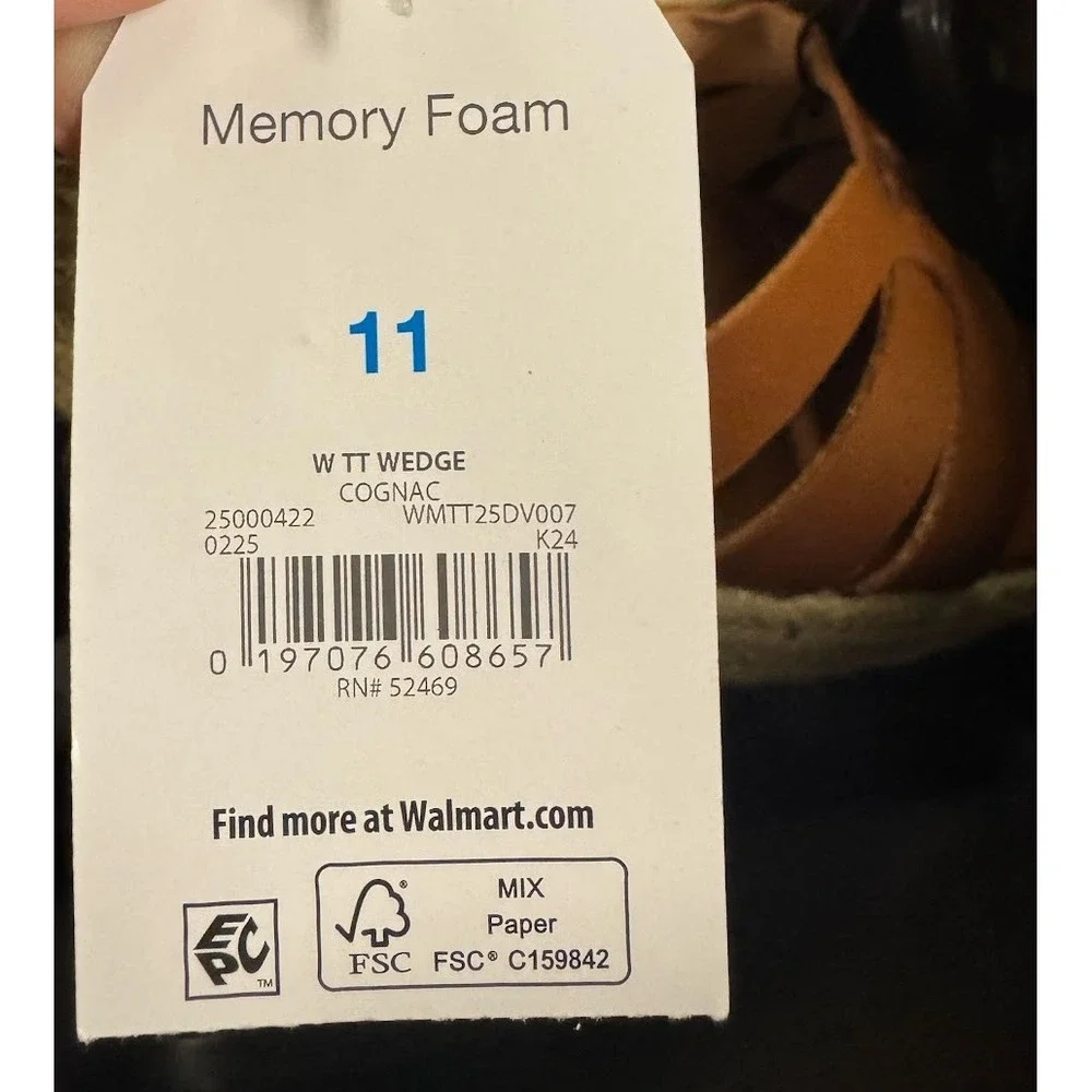 Time and Tru Women Cognac Brown Espadrille Wedge‎ Sandals Memory Foam 11